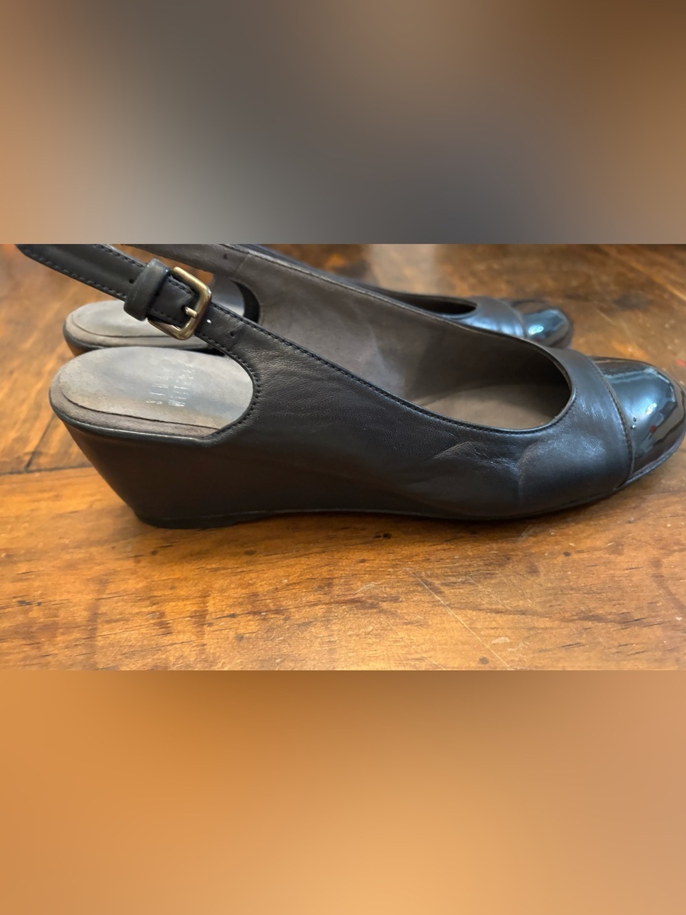 STUART WEITZMAN AUTH $399 Women Navy Blue Nappa Leather Tipin Cap Toe Wedge 6.5 - Picture 3 of 9